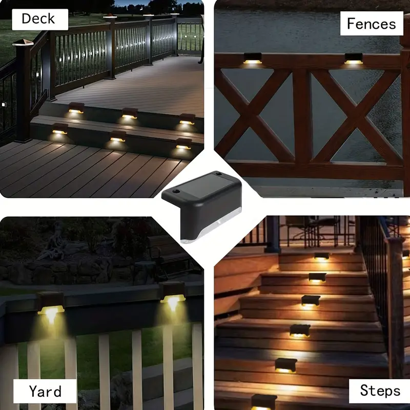 High-efficiency solar decorative lights with automatic night lighting, IP55 waterproof, durable design for stairs, fences, and walls. Easy installation, eco-friendly, energy-saving, and provides warm ambient light.