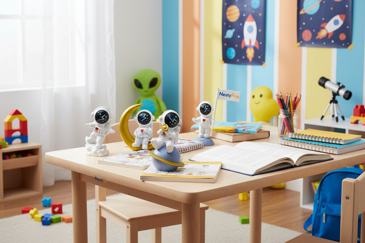 Space Astronaut Figurines in Child's Study Room