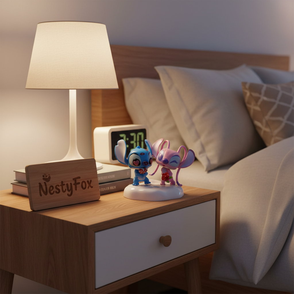 Stitch & Angel on Bedroom Nightstand
