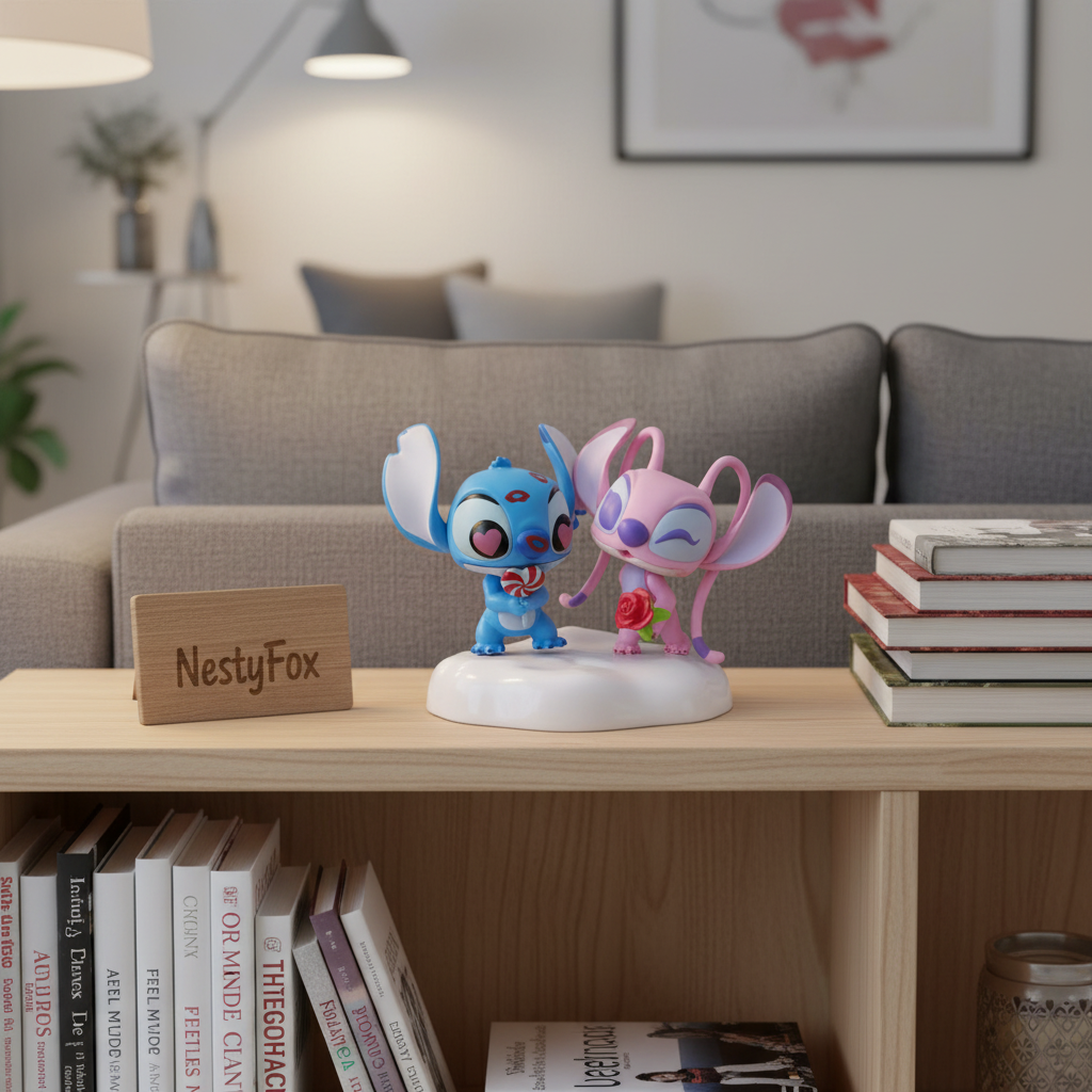 Stitch & Angel on Living Room Bookshelf