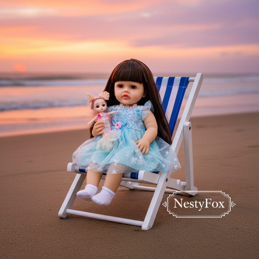 Striped Beach Chair with NestyFox - Sunset