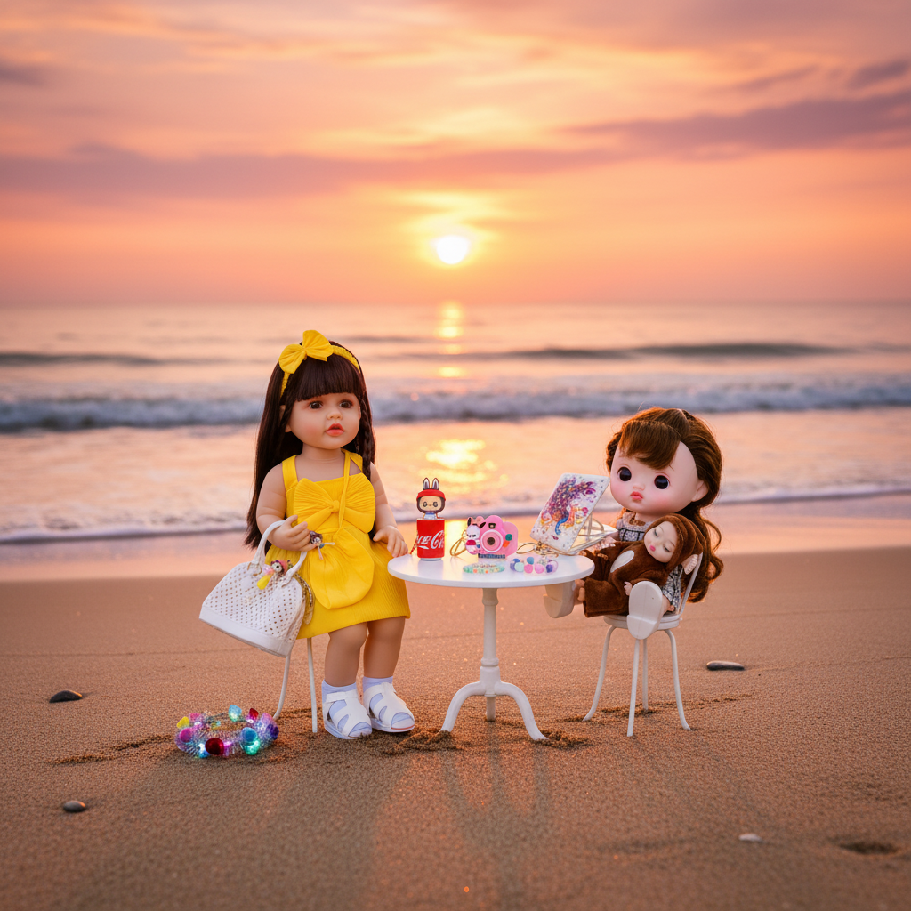 Sunset beach table scene