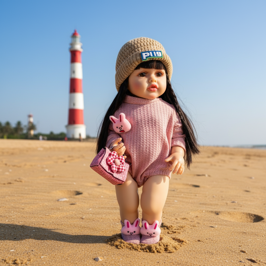 NestyFox 53 cm Silicone Doll with Mermaid Doll & Handbag