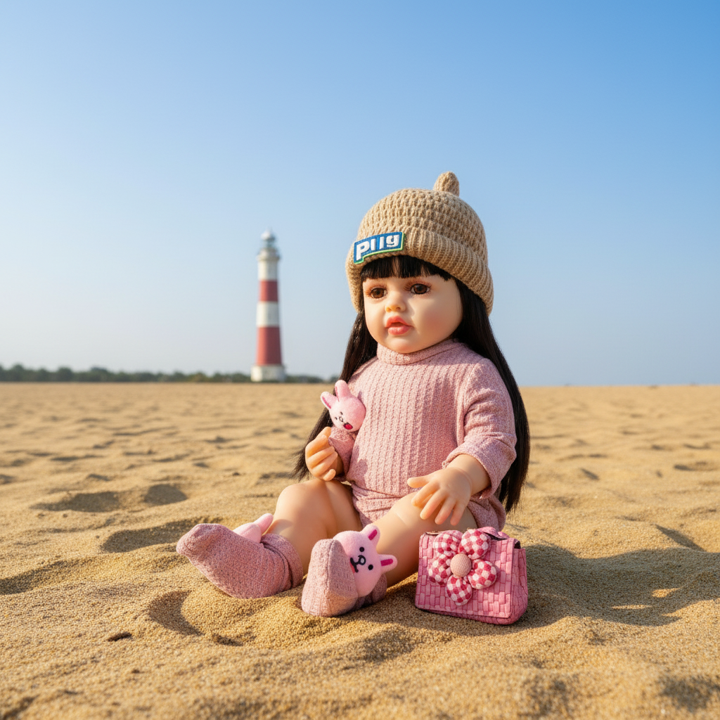 NestyFox 53 cm Silicone Doll with Mermaid Doll & Handbag