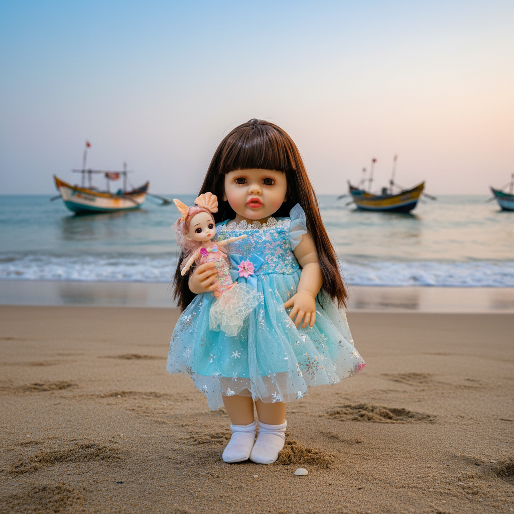 With Baby Doll - Chennai Beach with Boats
