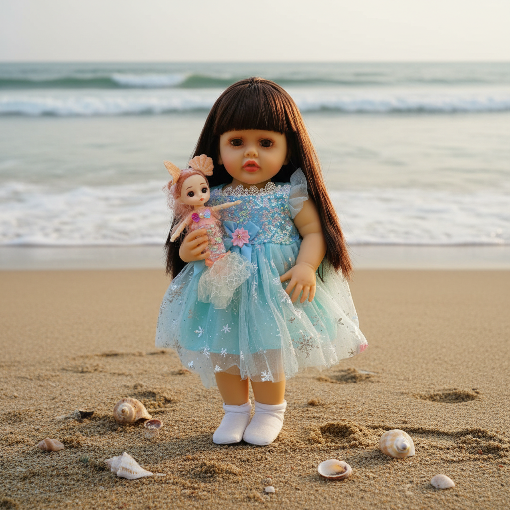 With Baby Doll - Chennai Beach with Seashells
