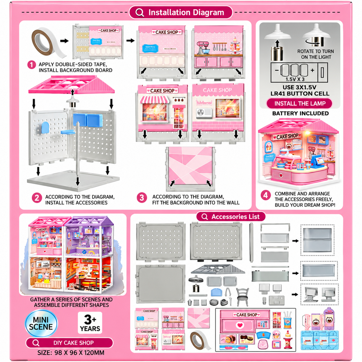NestyFox DIY Mini Ice Cream Shop Dollhouse Toy with Light & Accessories